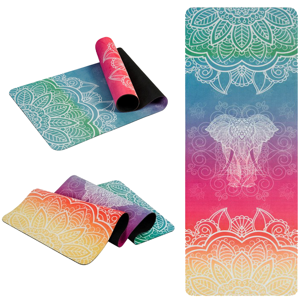 Fitness  Suede Printed Yoga Mat - Rainbow Elephant